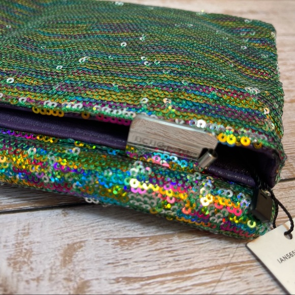 NWT BCBGeneration Multi-Colored Sequin Foldover Clutch Teal - Picture 3 of 16